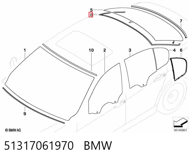 51317061970 BMW Moldura de cristal trasero