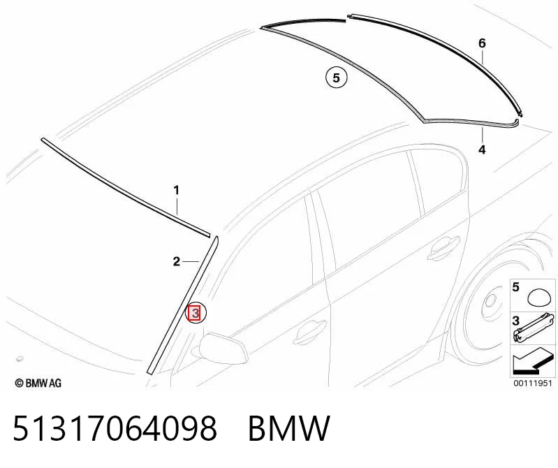 51317064098 BMW Clip de fijación de moldura de parabrisas
