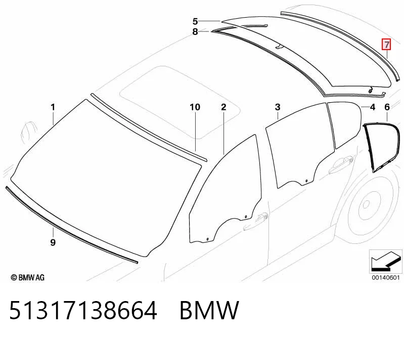 51317138664 BMW Sellador inferior de cristal trasero