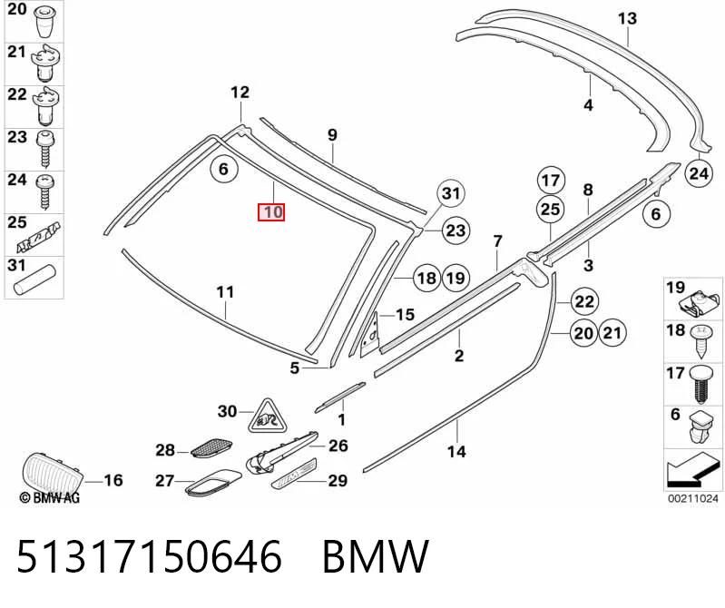 51317150646 BMW Marco del parabrisas