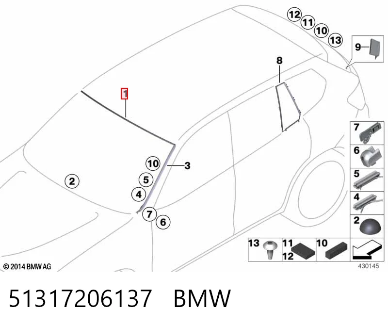 51317206137 BMW Moldura superior del parabrisas