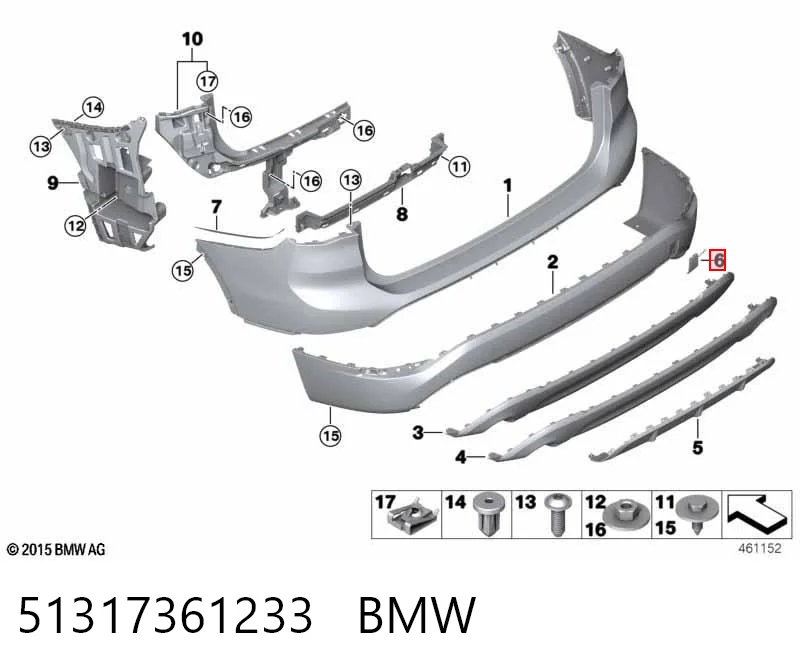 51317361233 BMW Tapa de gancho de remolque trasero del parachoques
