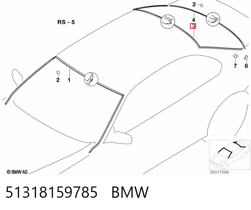 51318159785 BMW Moldura superior de cristal trasero