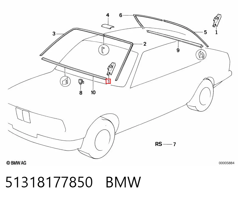 51318177850 BMW Clip de fijación de moldura de parabrisas