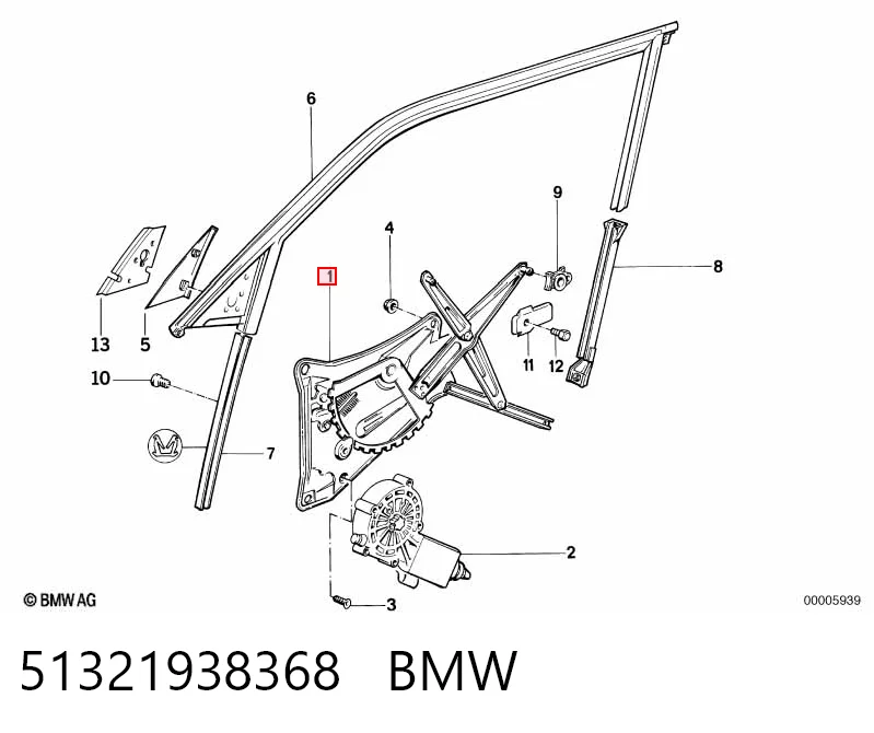 Comprar Mecanismo de elevalunas de la puerta delantera derecha BMW 7  E32 a bajo precio
