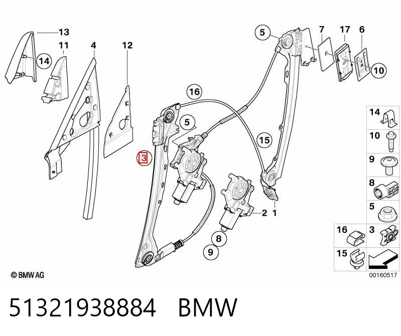 51321938884 BMW Patín del elevalunas delantero