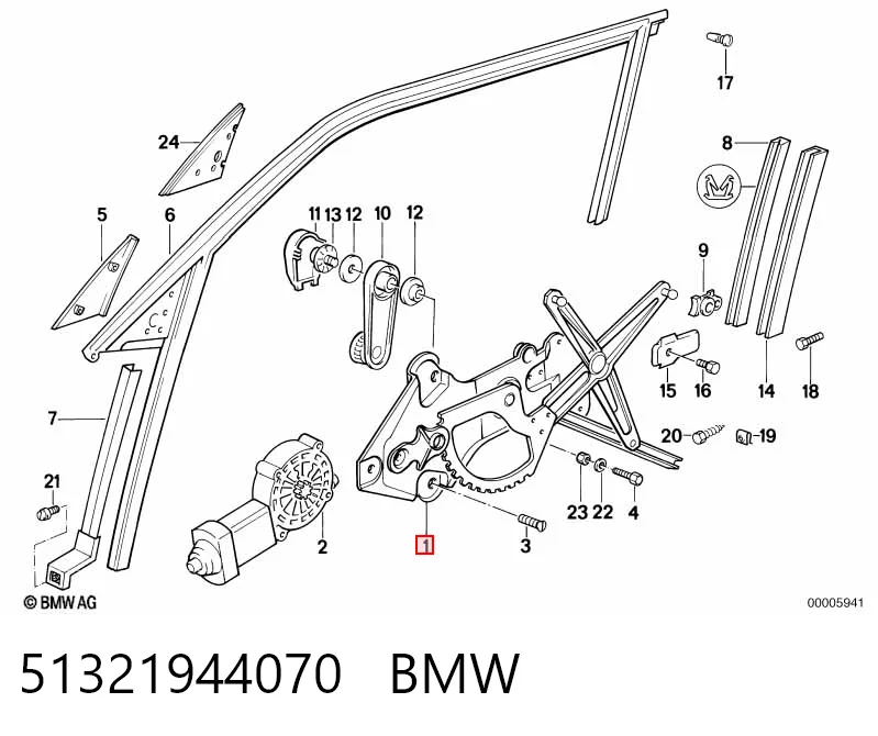 Mecanismo levanta, puerta delantera derecha BMW 5 (1987-1995)