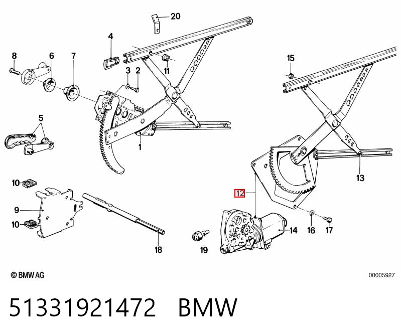 Mecanismo levanta, puerta delantera derecha para BMW 5  E28