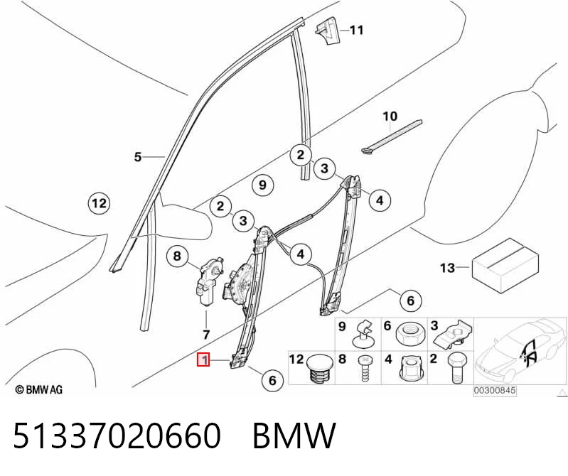 51337020660 BMW Mecanismo levanta, puerta delantera derecha