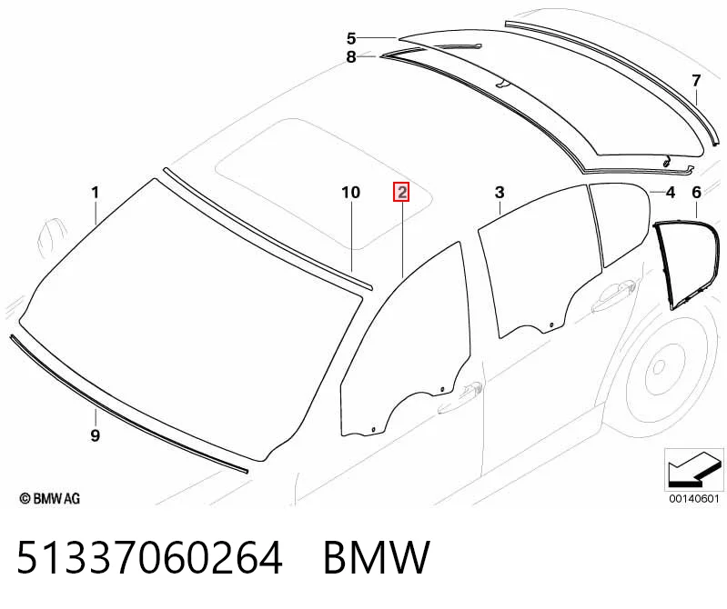 51337060264 BMW Luna de puerta delantera derecha