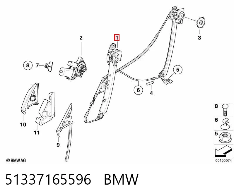 51337165596 BMW Mecanismo levanta, puerta delantera derecha