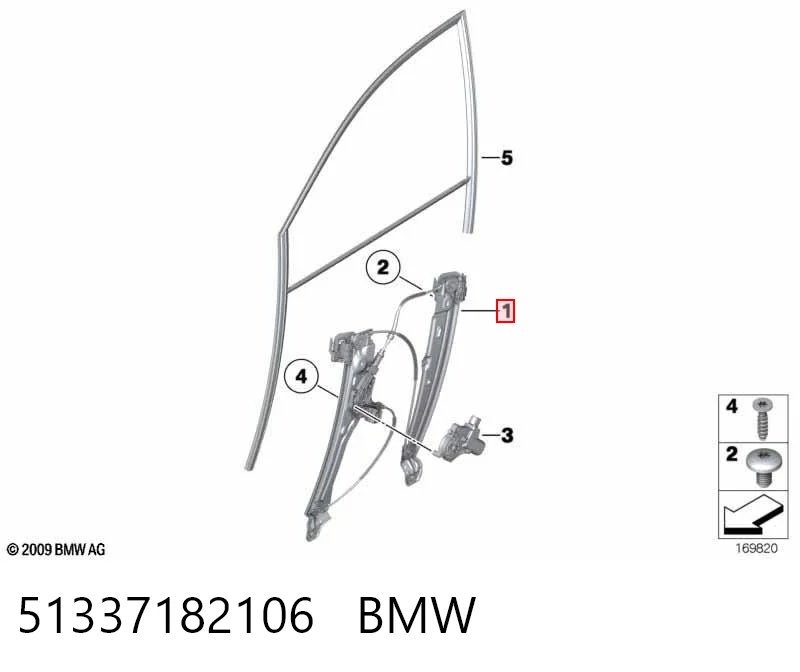 Mecanismo levanta, puerta delantera derecha para BMW 7  F01, F02, F03, F04
