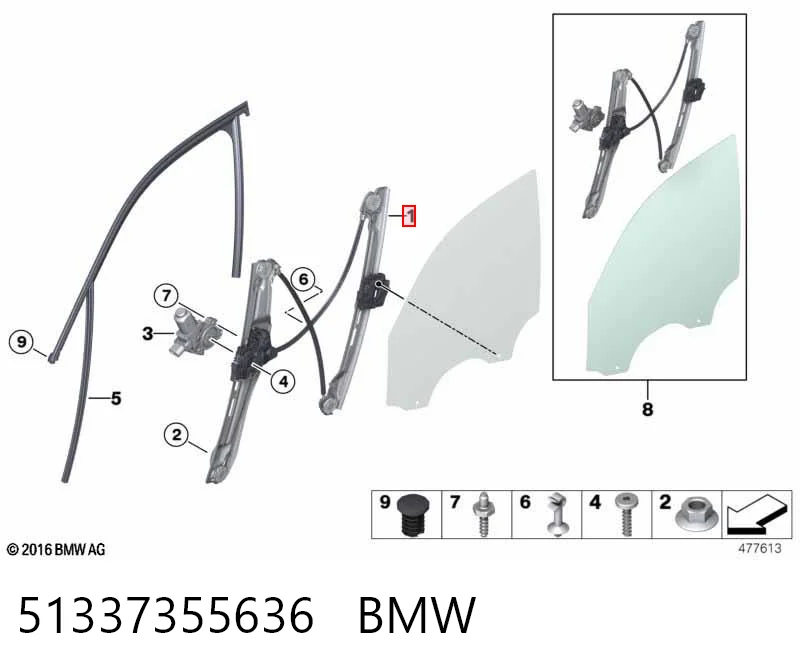 Mecanismo levanta, puerta delantera derecha BMW X3  (2010-2017)