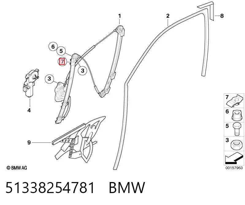 51338254781 BMW Juego de reparación del mecanismo del elevalunas de la puerta delantera