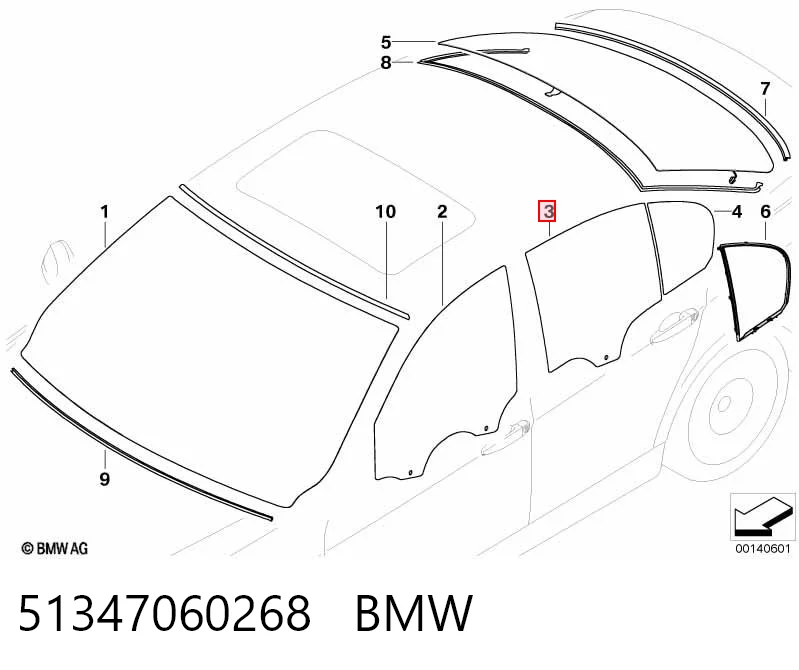 51347060268 BMW Cristal de puerta trasera derecha