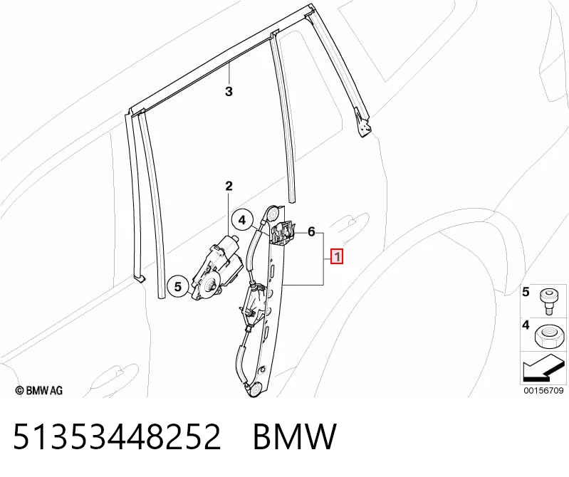 51353448252 BMW Mecanismo de elevalunas de la puerta trasera derecha