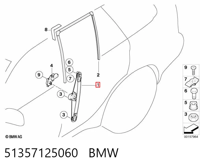 51357125060 BMW Mecanismo de elevalunas de la puerta trasera derecha