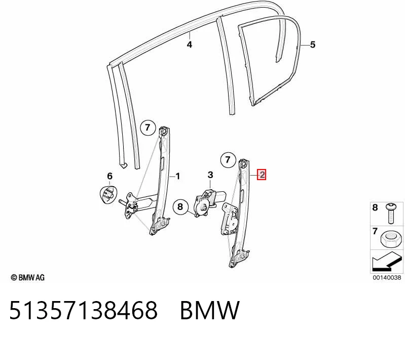 51357138468 BMW Mecanismo de elevalunas de la puerta trasera derecha