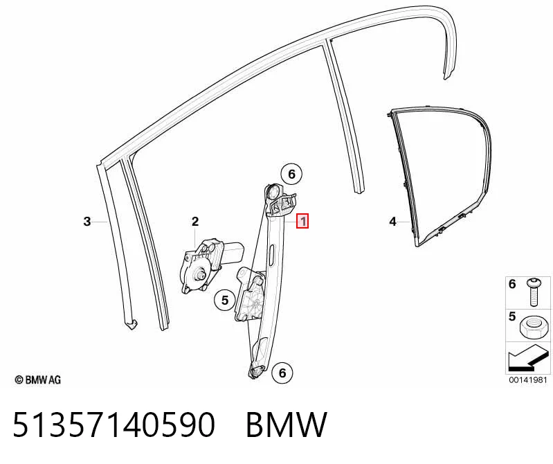 51357140590 BMW Mecanismo de elevalunas de la puerta trasera derecha