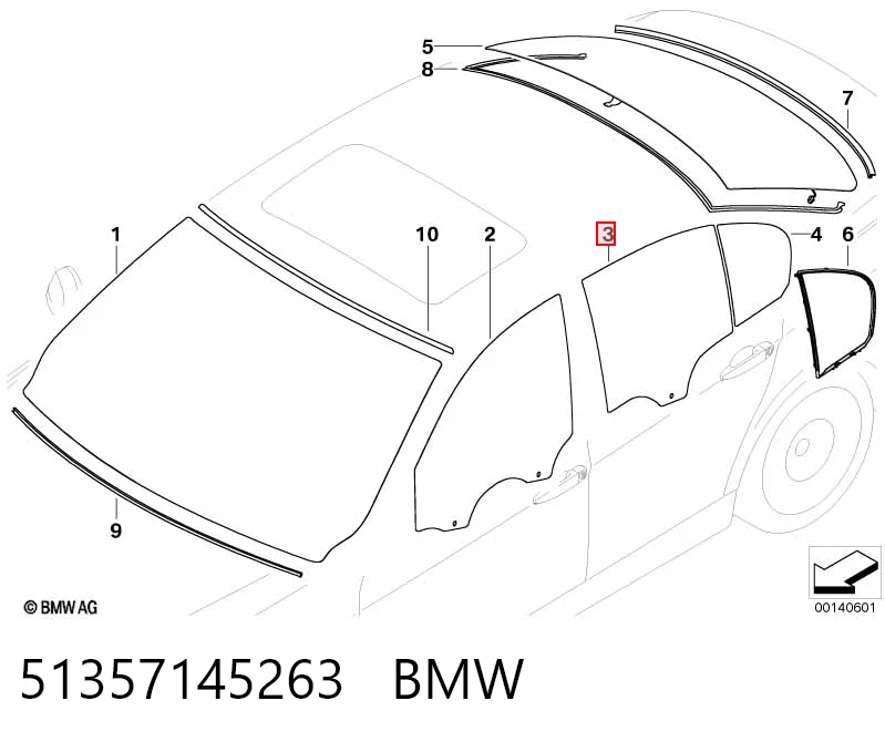 51357145263 BMW Cristal de puerta trasera izquierda