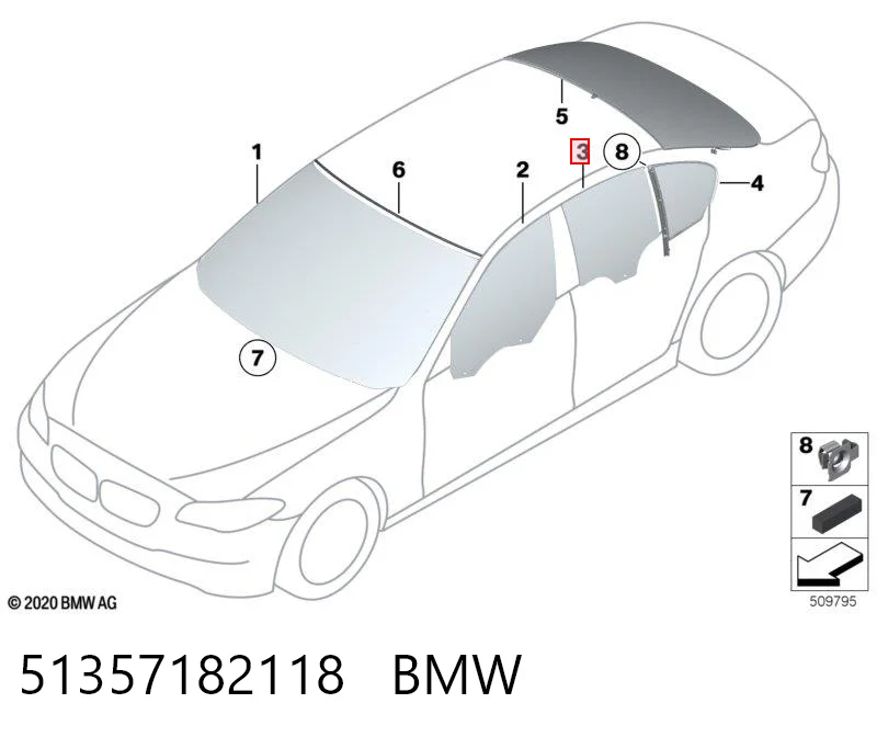 51357182118 BMW Cristal de puerta trasera derecha