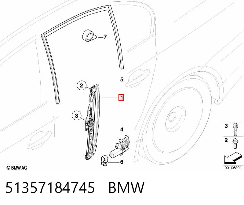 51357184745 BMW Mecanismo de elevalunas de la puerta trasera izquierda