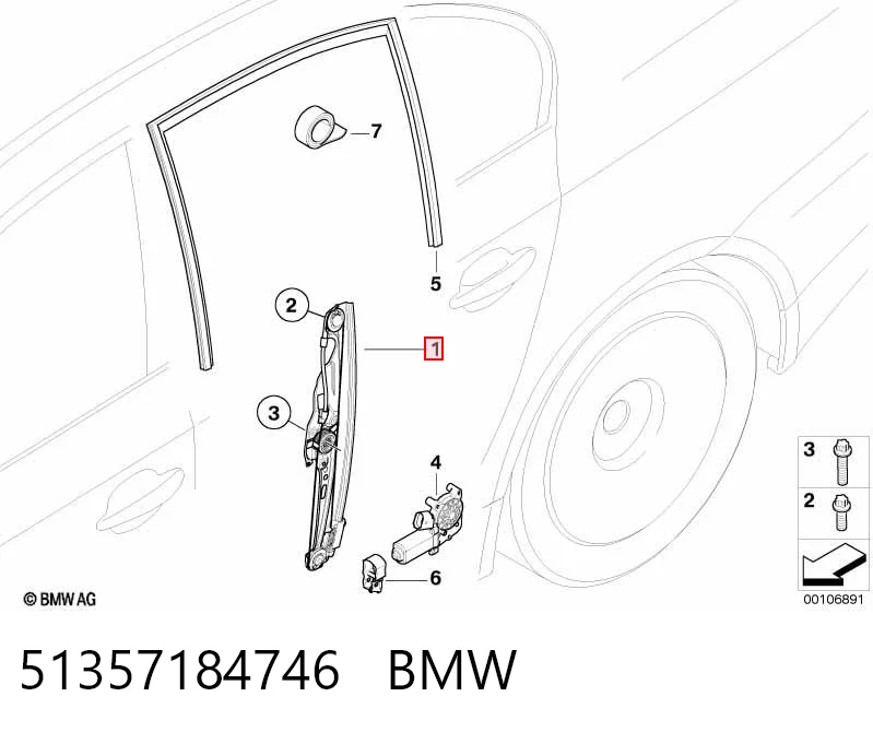 51357184746 BMW Mecanismo de elevalunas de la puerta trasera derecha