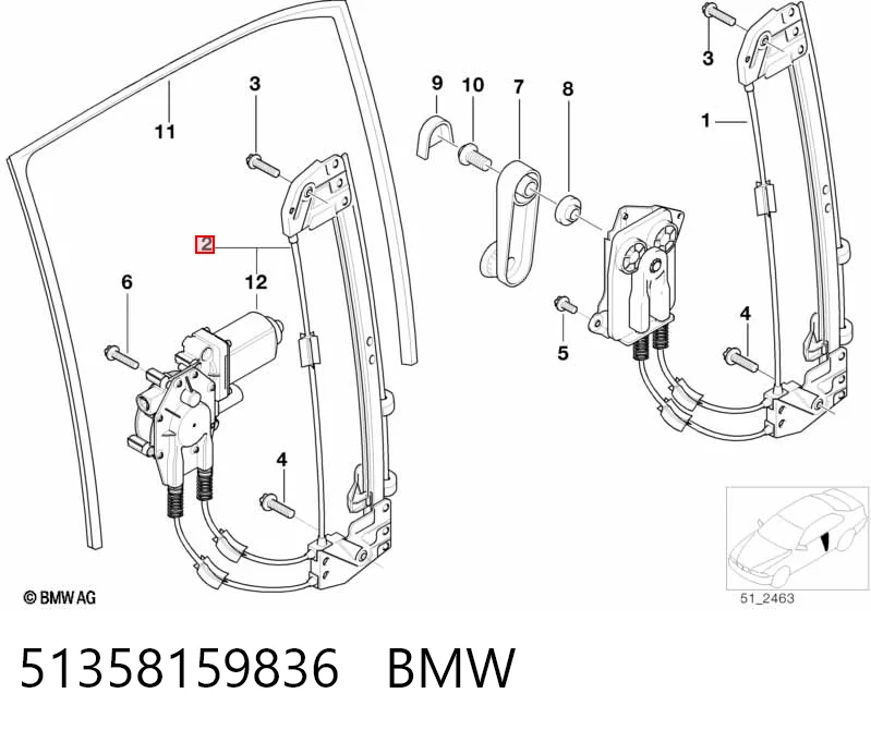 51358159836 BMW Mecanismo de elevalunas de la puerta trasera derecha