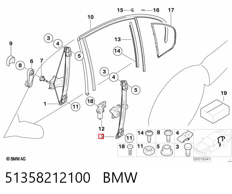 51358212100 BMW Mecanismo de elevalunas de la puerta trasera derecha