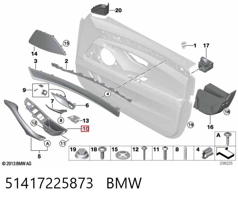 51417225873 BMW Moldura de manija interior de puerta delantera izquierda