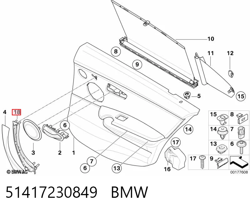 51417230849 BMW Soporte interior de manija de puerta delantera izquierda