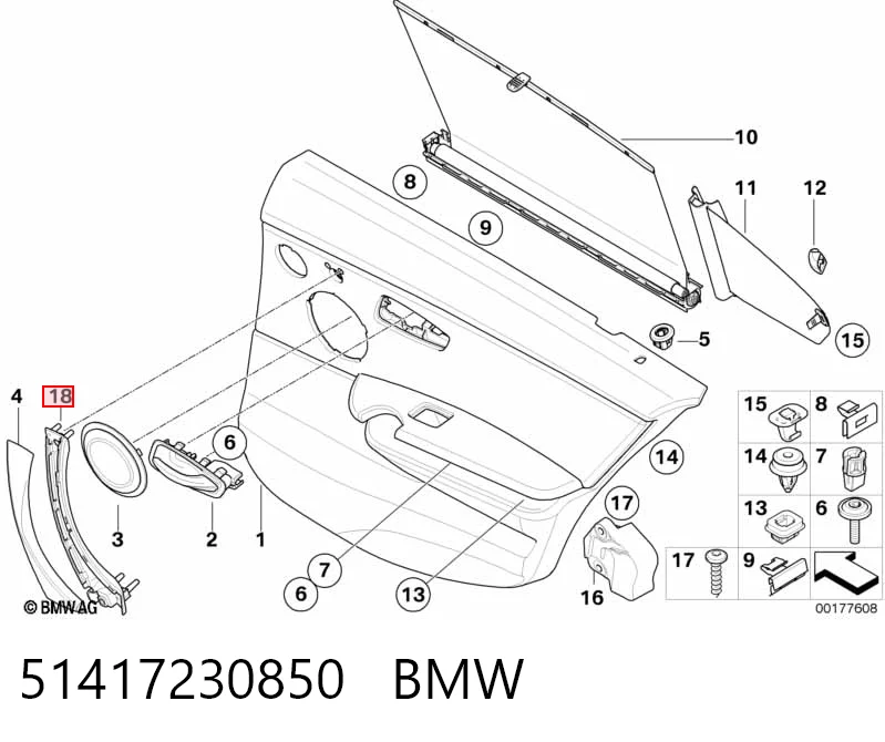 51417230850 BMW Manija interior de puerta delantera derecha