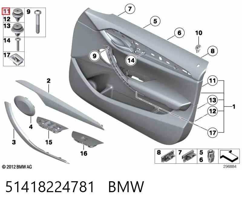 51418224781 BMW Clips de fijación para panel de puerta