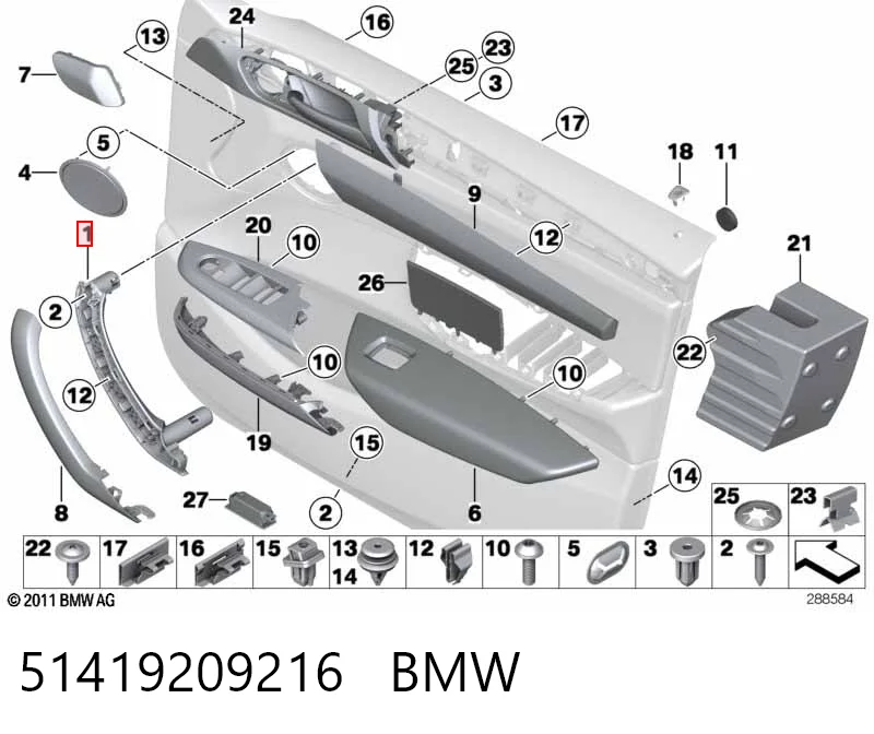 51419209216 BMW Soporte de manija exterior de puerta delantera derecha