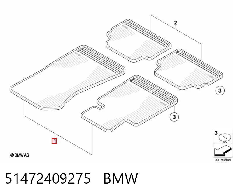 51472409275 BMW Juego de alfombrillas delanteras, 2 piezas