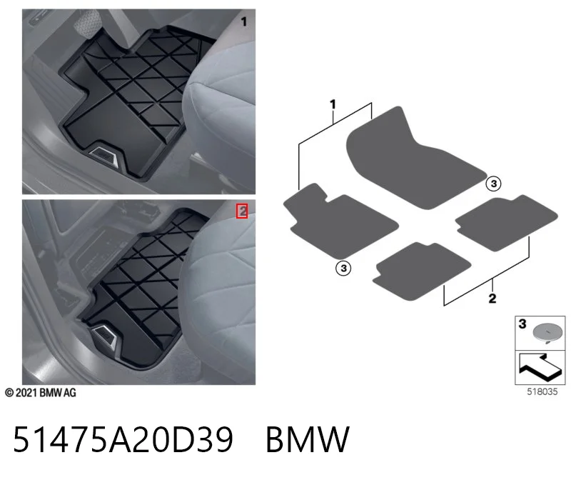 51475A20D39 BMW Juego de alfombrillas traseras, 2 piezas