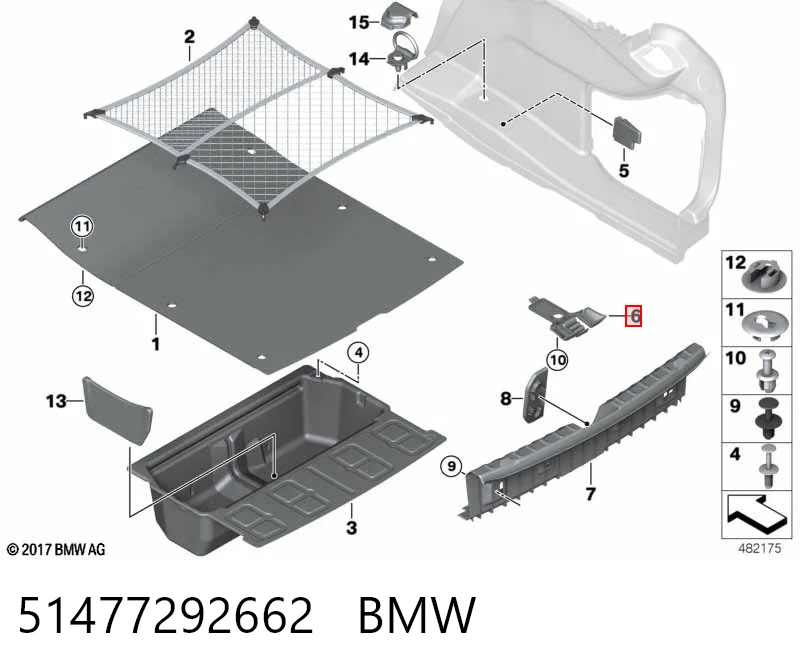 51477292662 BMW Soporte de la repisa del maletero