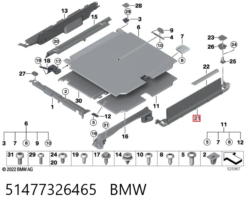 51477326465 BMW Revestimiento de panel trasero del maletero