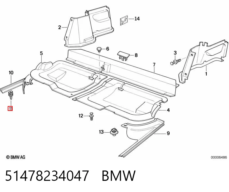 51478234047 BMW Clip de sujeción de moldura de estribo