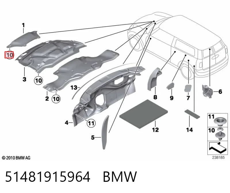 51481915964 BMW Clip de fijación del guardabarros delantero