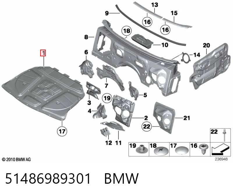 Aislante de capó de motor BMW 5  (2009-2016)