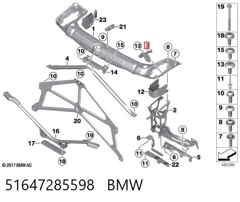 51647285598 BMW Soporte de fijación del faro delantero derecho