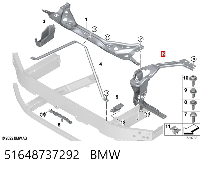 51648737292 BMW Soporte derecho del radiador (panel de montaje para faros)