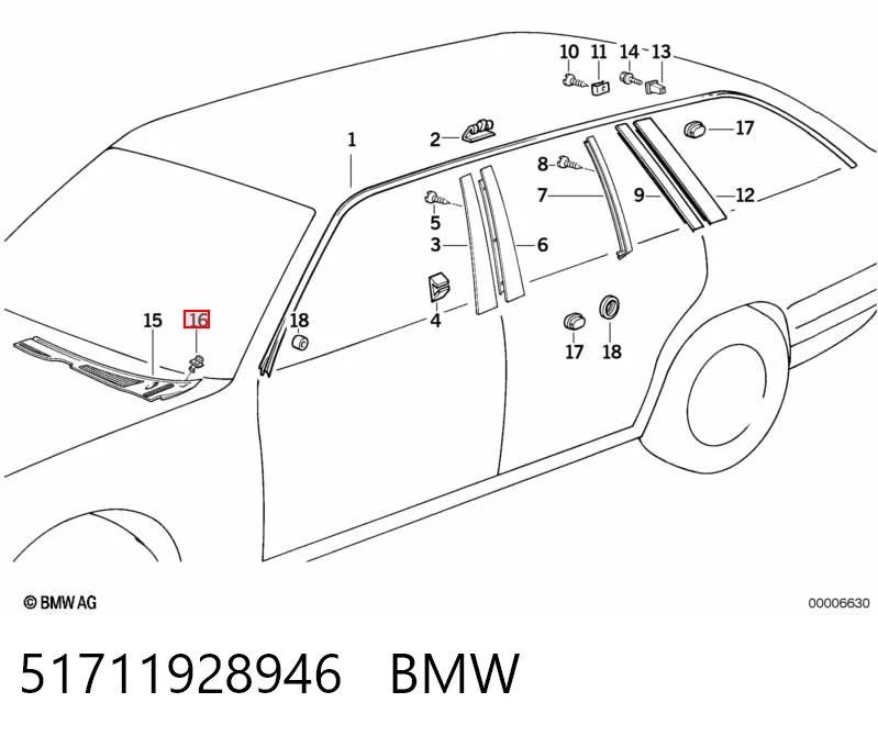 51711928946 BMW Clip de fijación de moldura de parabrisas