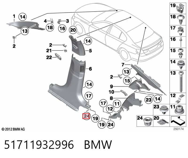 51711932996 BMW Clip de sujeción de moldura de estribo