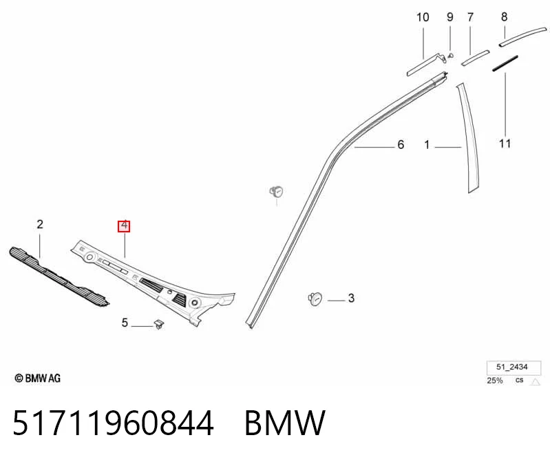 51711960844 BMW Rejilla derecha de limpiaparabrisas