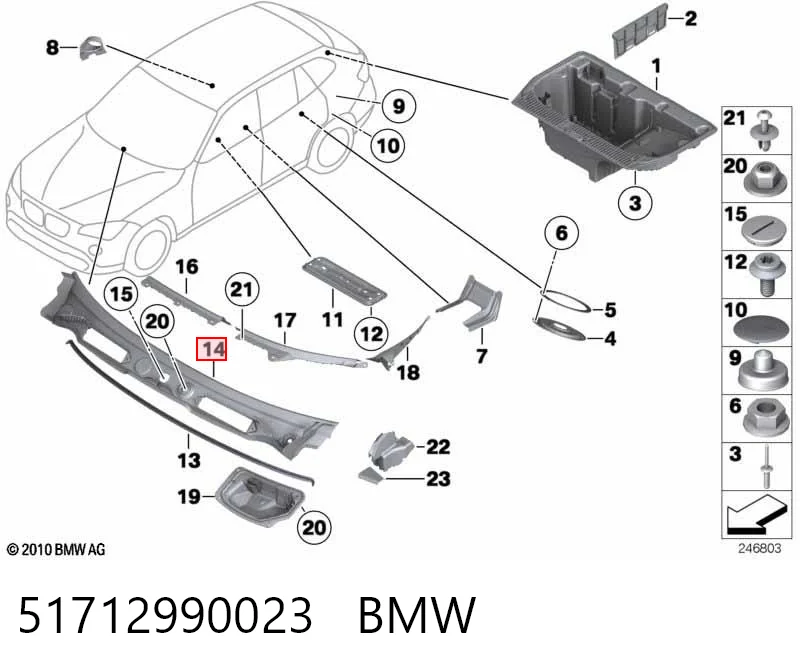 51712990023 BMW Rejilla de limpiaparabrisas