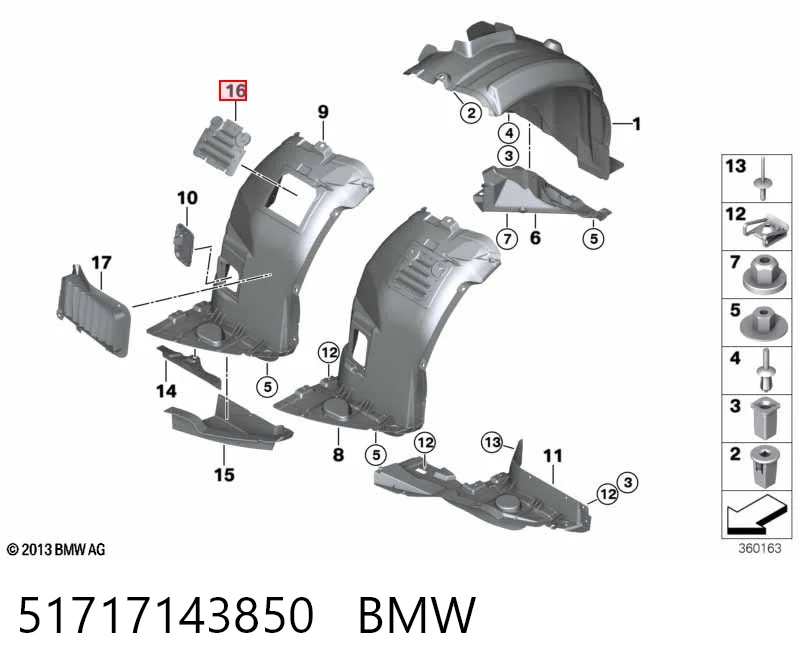 51717143850 BMW Tapa de guardabarros delantero derecho