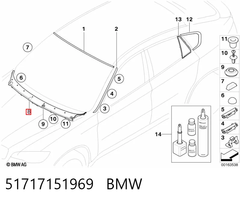 51717151969 BMW Rejilla de limpiaparabrisas
