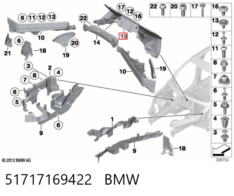 51717169422 BMW Tabique del compartimiento del motor